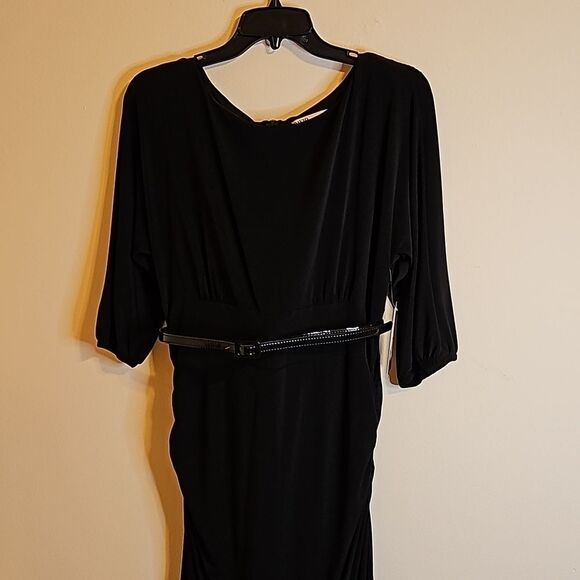 NWT David Meister black Rauched midi dress size 14 - Picture 2 of 10